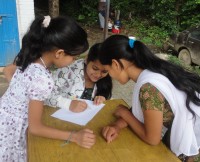 Group 2 working together on drawing project