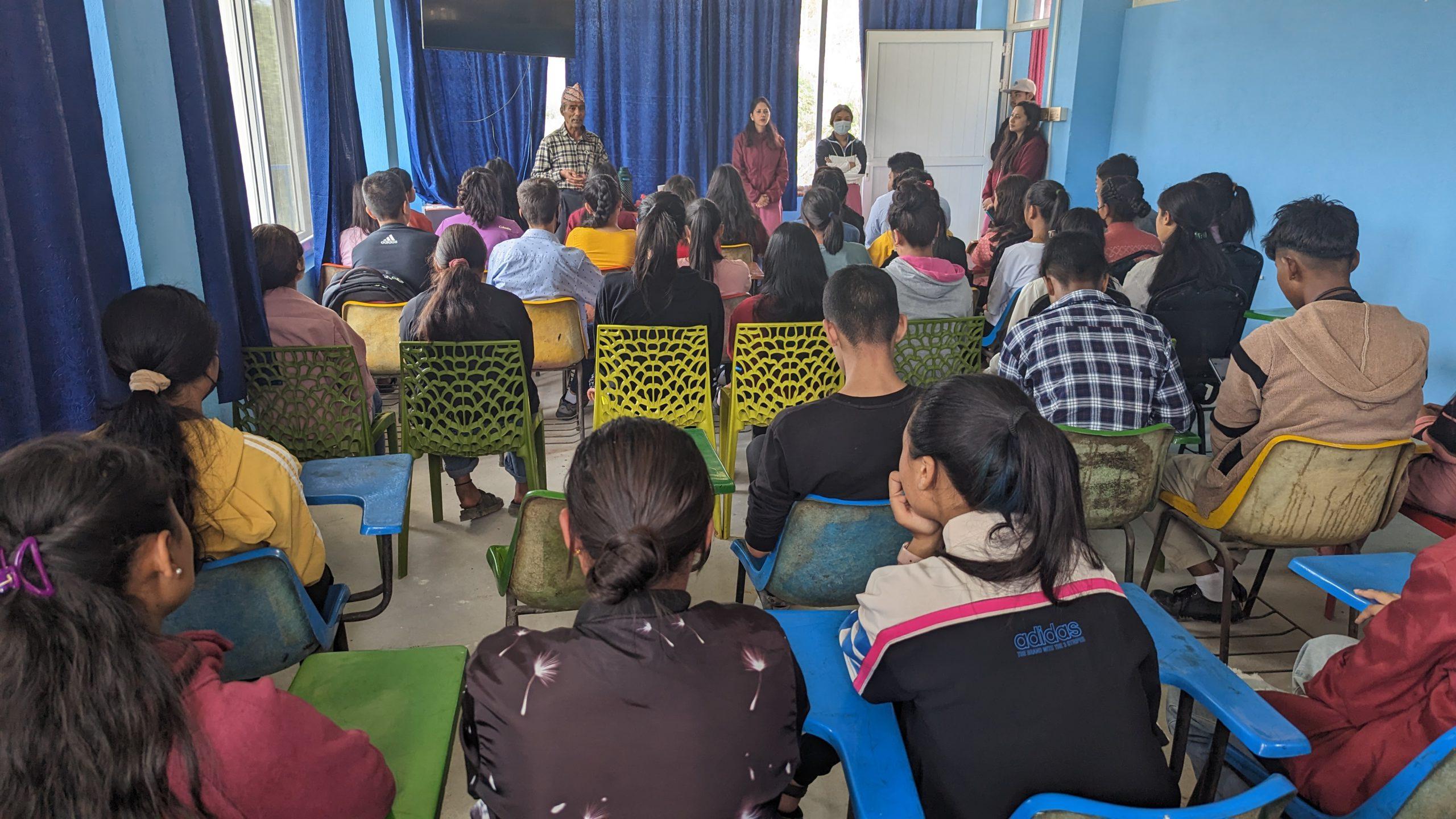 RF Chair Person Shashi Sharma Aryal sharing his experience and encourage the SEE students to take the computer training