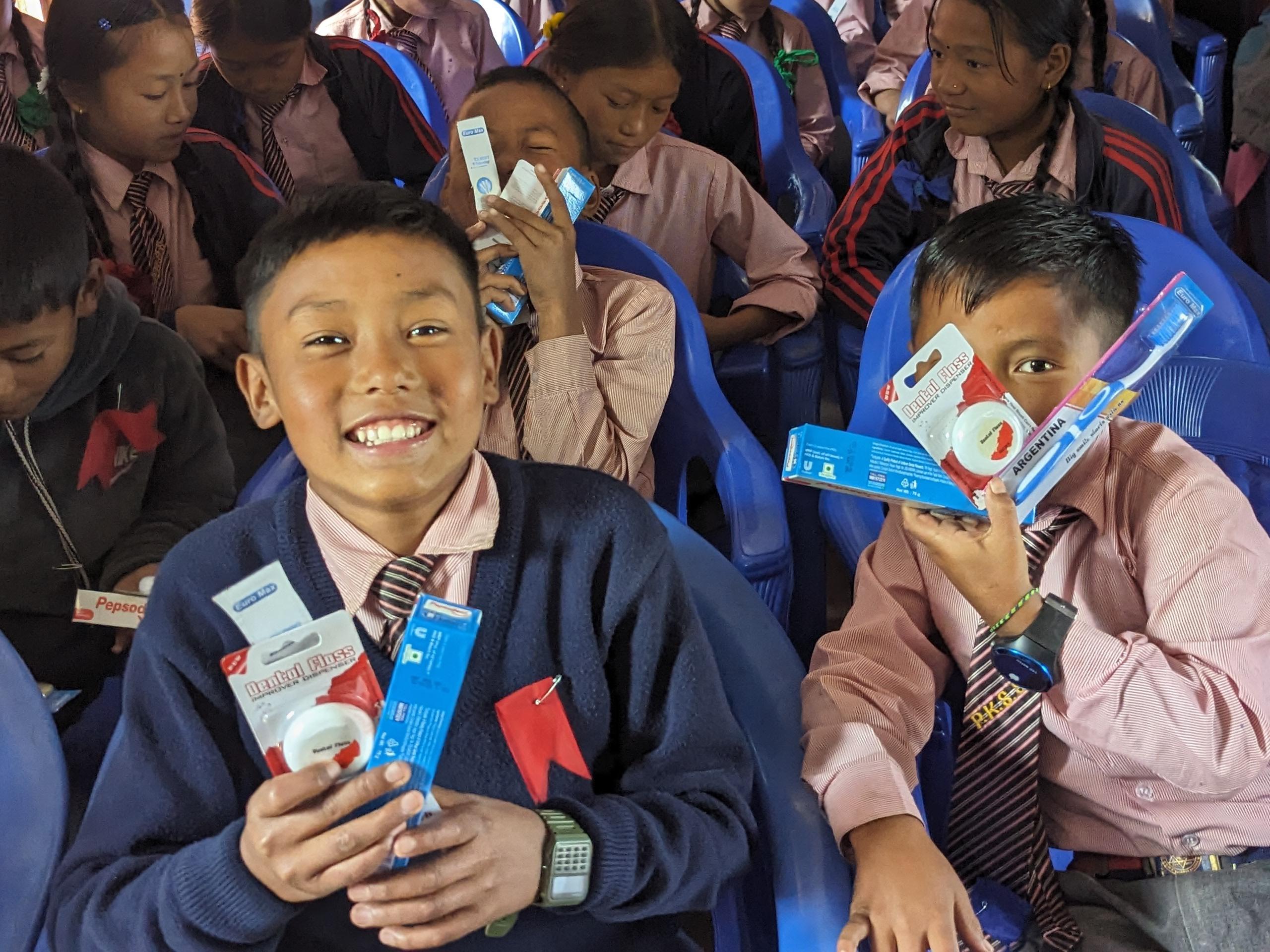 Students excited to having Oral Health instruments