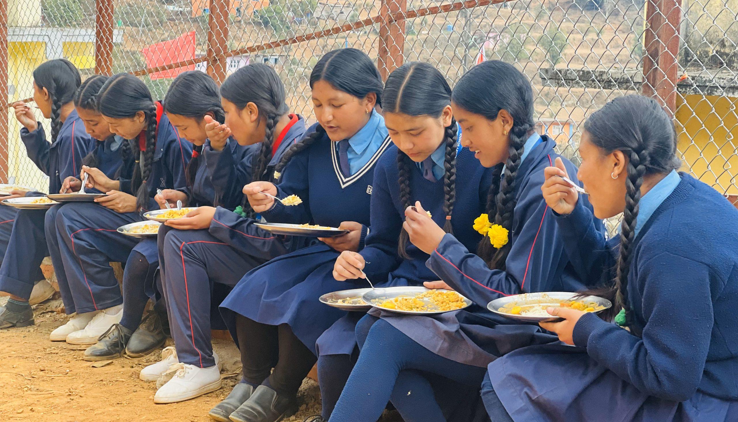 Students enjoying their meal before the SEE examination