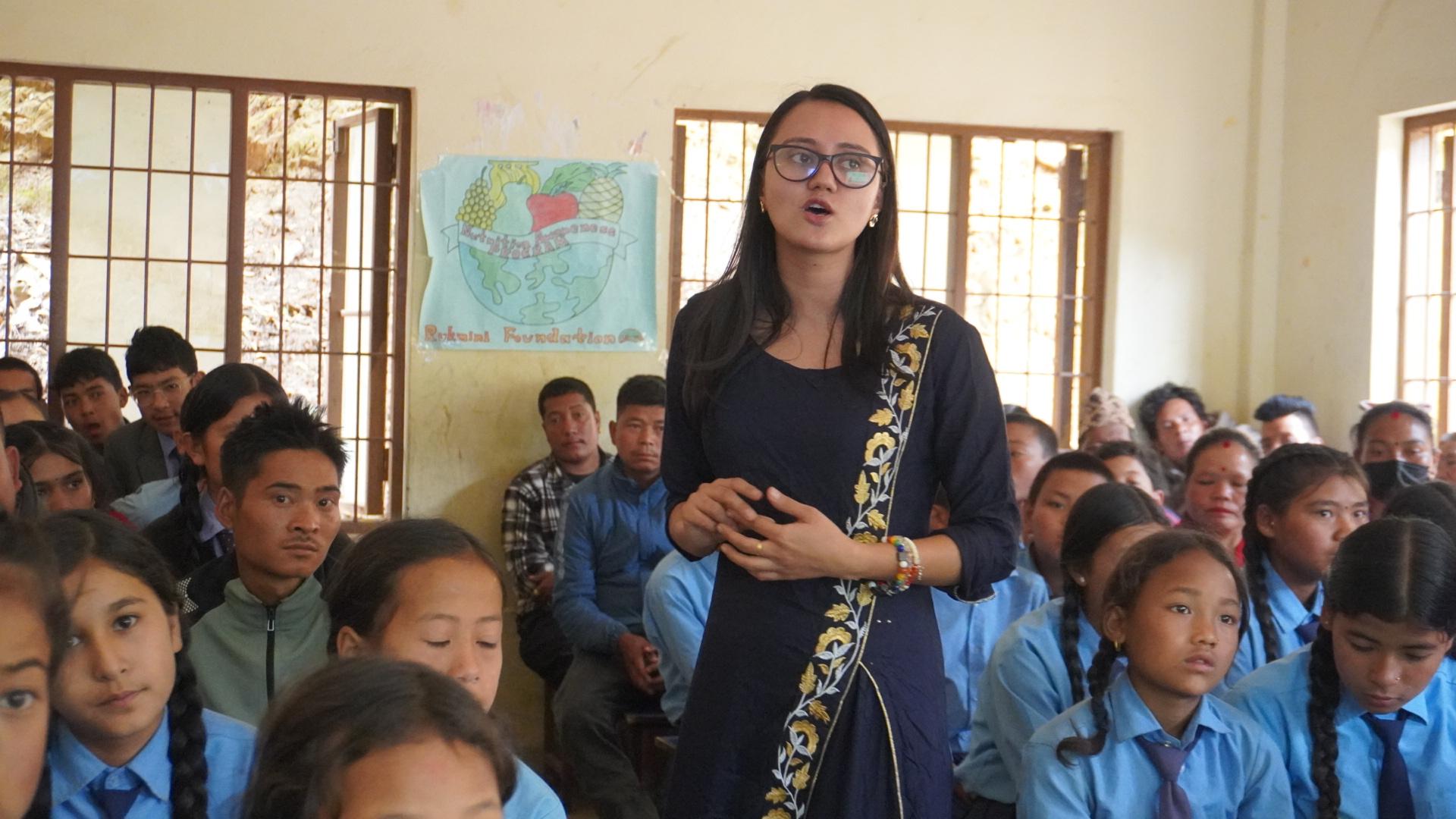 Sushmita Adhikari from SOCHAI leading the nutrition awareness session_