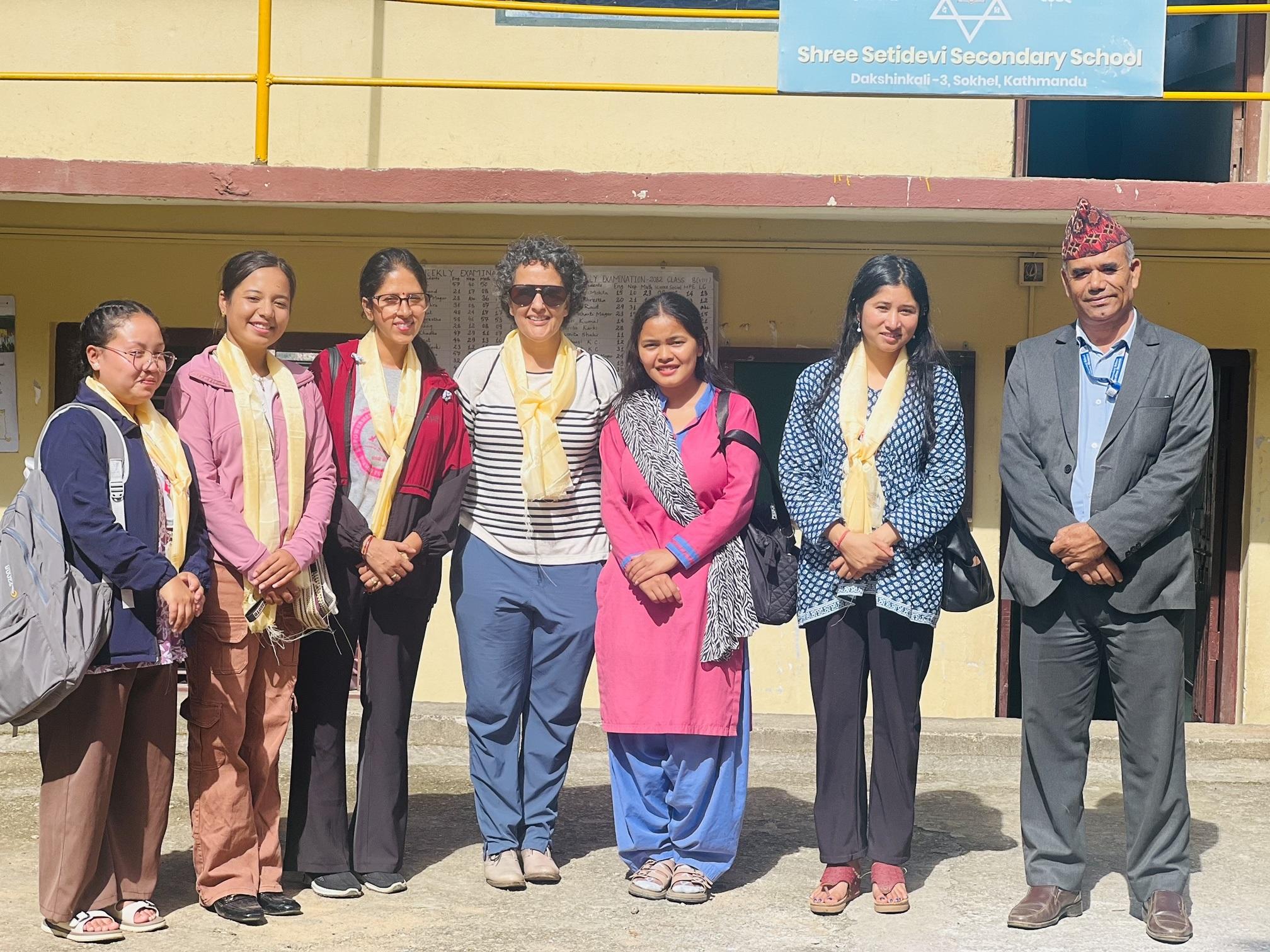 Rukmini team with Bibi at Setidevi Secondary School, Sokhel, together with the school principal_