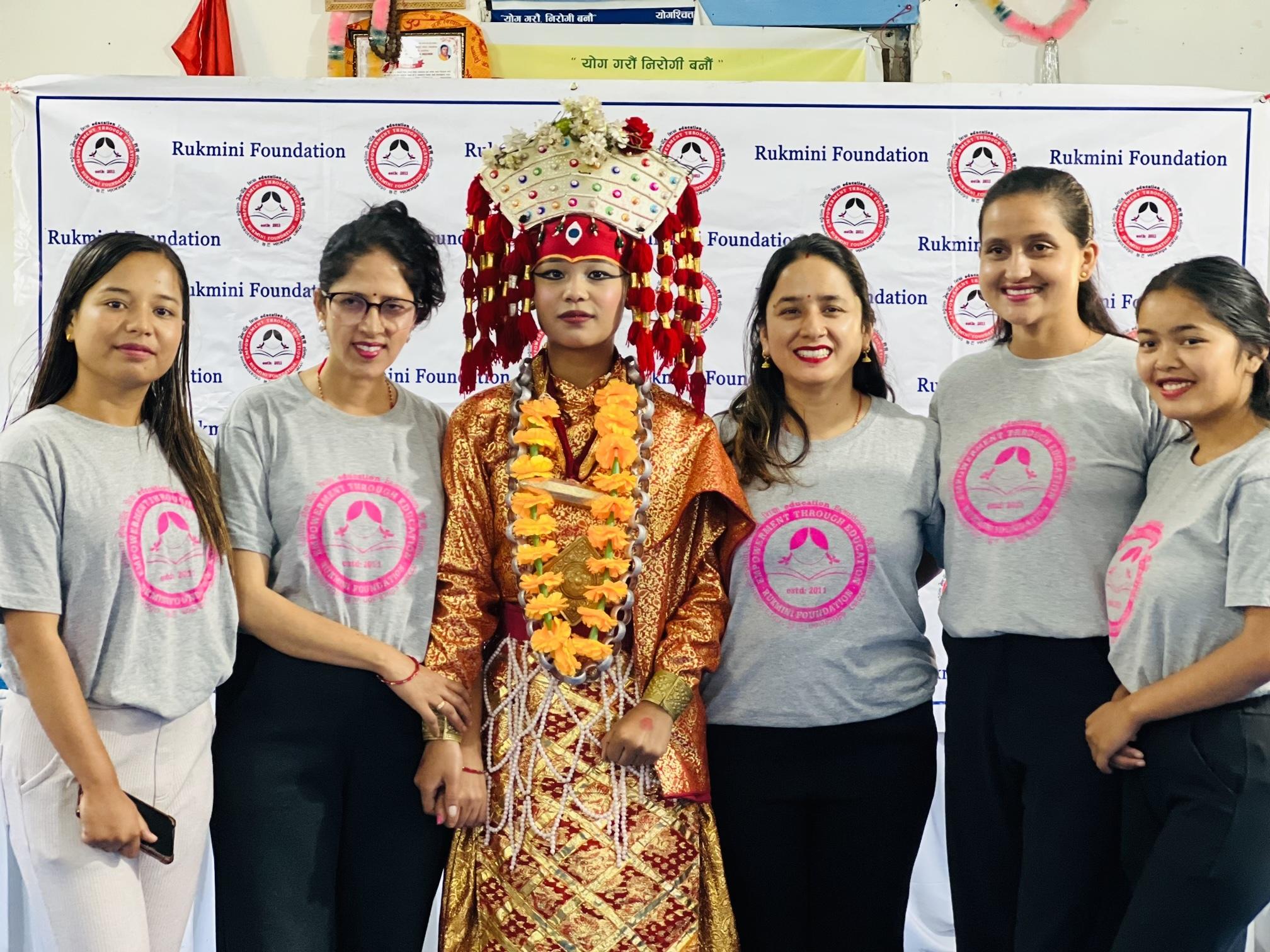 Group Photo of Didis with Purnima Bahini (In traditional dress of Kumari for Dance Performance)
