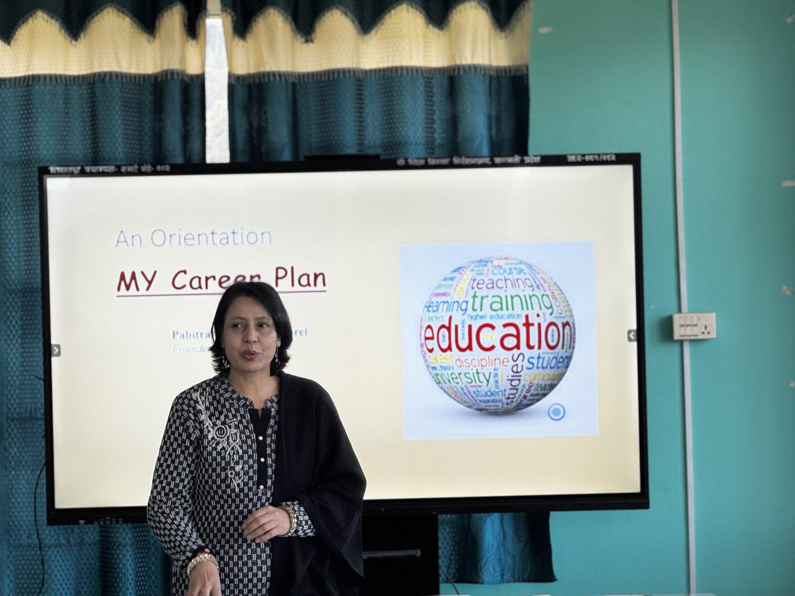 Pabitra Ghimire highlighting the importance of a career plan, including goal setting, self-assessment, and future planning_