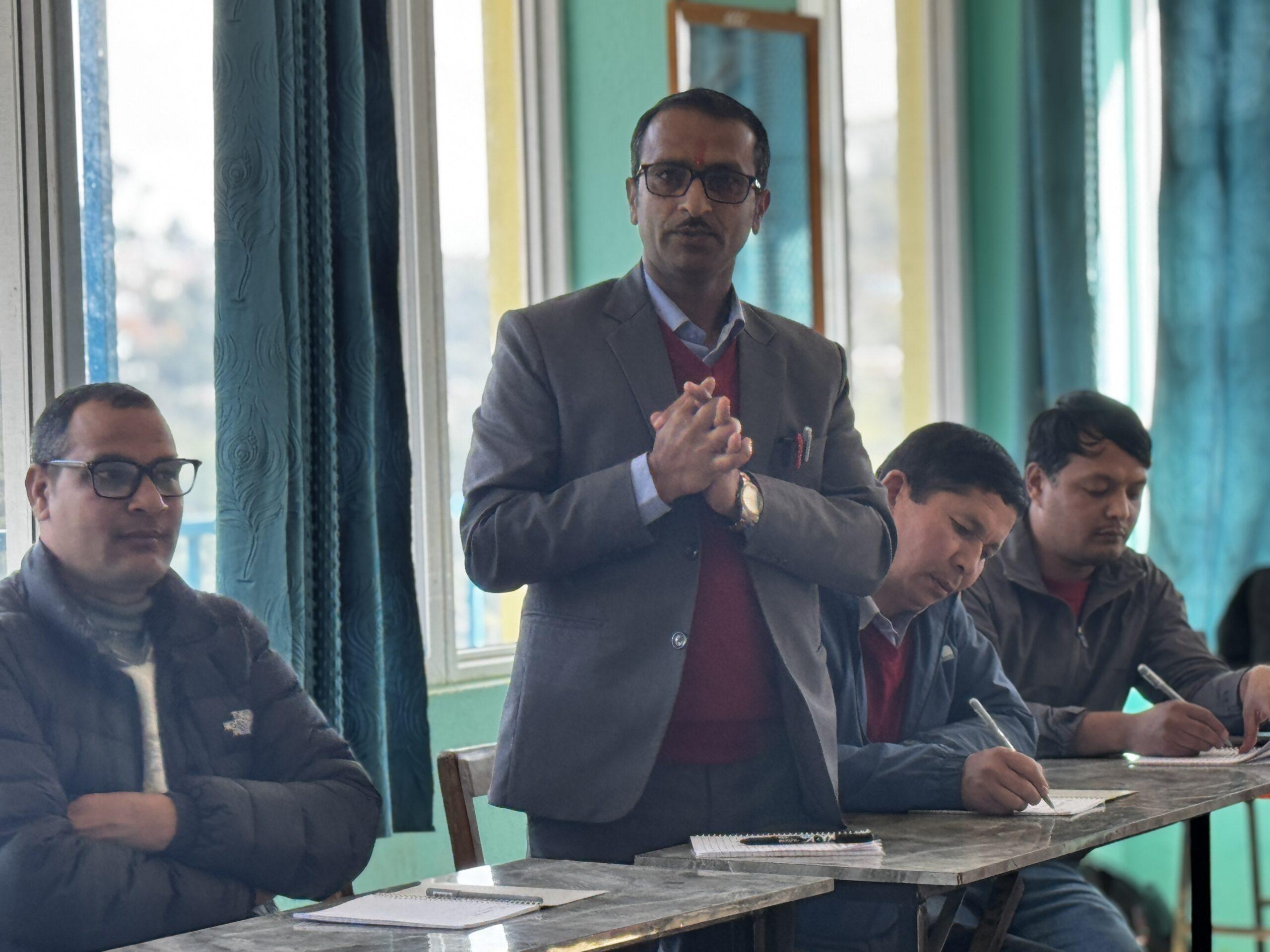 Prem Kumar Adhikari, a teacher from Arunodaya School, sharing his experience from a previous career planning training session_