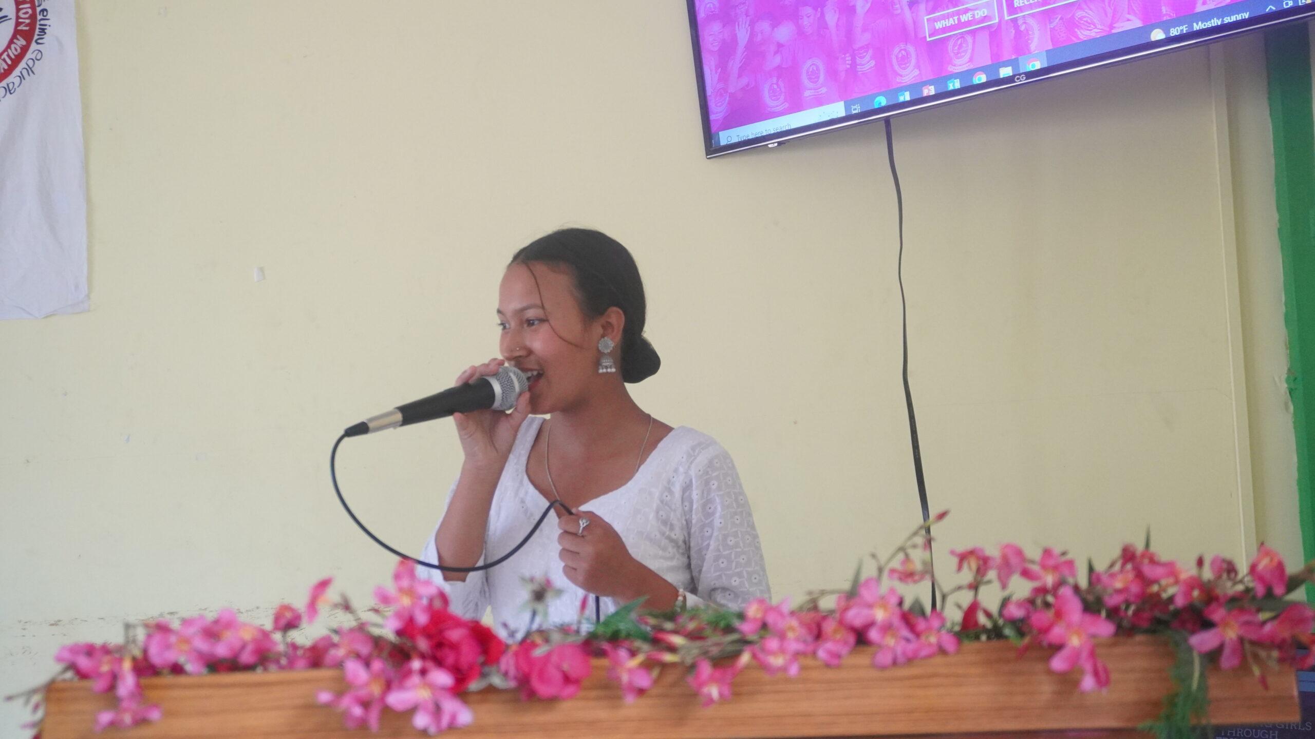 Yojana Basyal showing her talent, reciting poem