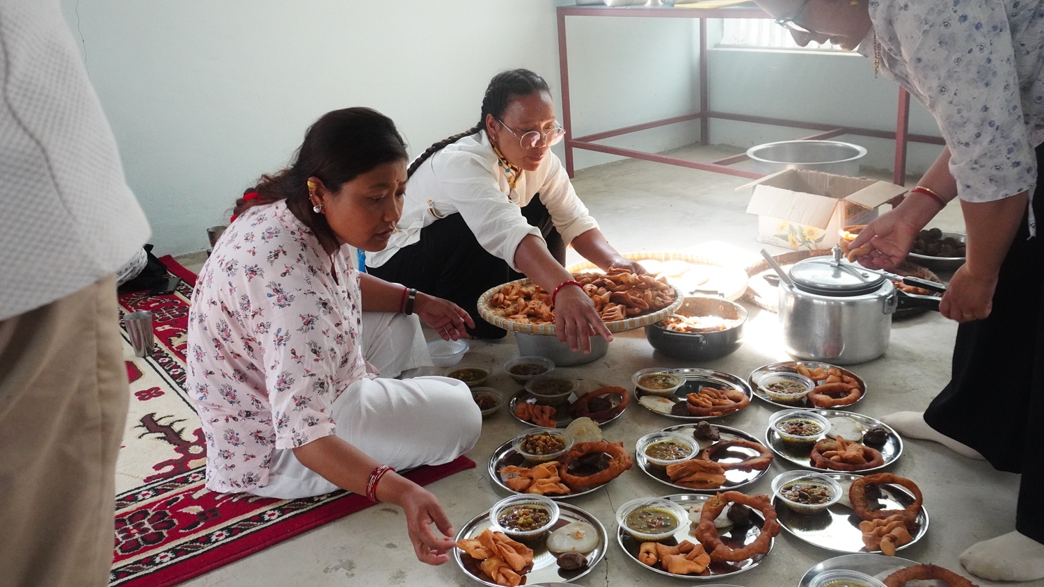 Preparing a traditional lunch plate with Sel, Kwati, Babari, Fulauro, and Khapse_