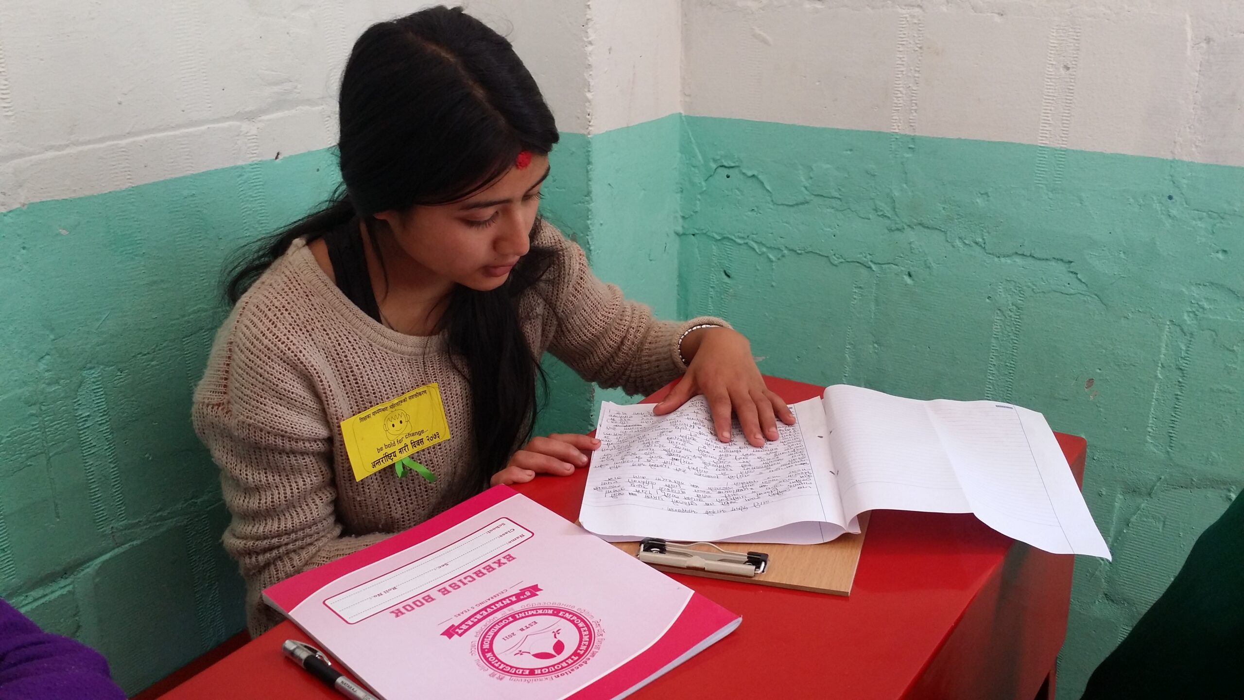Aakriti Mahat preparing her speech for International Women_s Day celebration